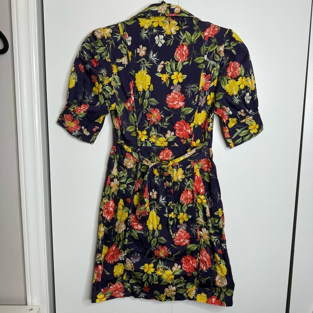 Marissa Webb Multi Floral Printed Puff Sleeve Shirt Dress Size 2 Navy Blue - Picture 8 of 11